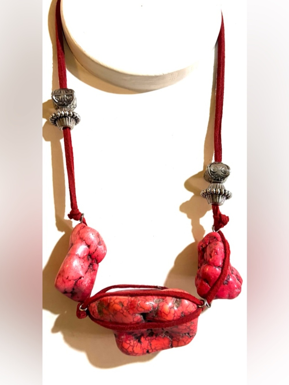 Handmade Red coral Stone Pendant Necklace